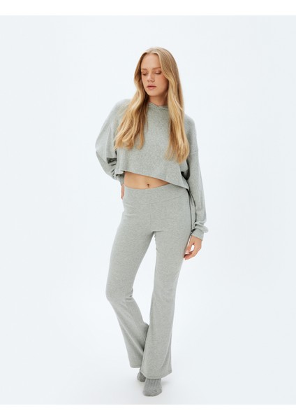 Kapüşonlu Crop Pijama Üstü Uzun Kollu Rahat Kalıp