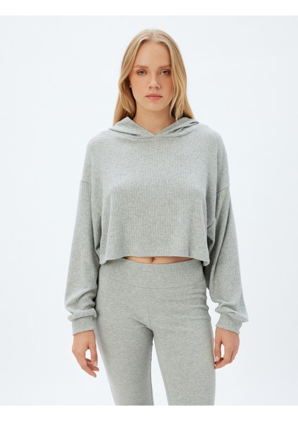 Kapüşonlu Crop Pijama Üstü Uzun Kollu Rahat Kalıp