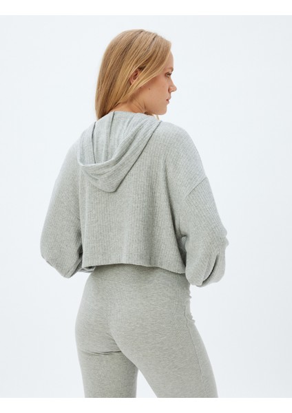 Kapüşonlu Crop Pijama Üstü Uzun Kollu Rahat Kalıp