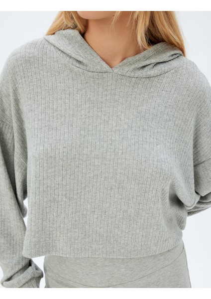 Kapüşonlu Crop Pijama Üstü Uzun Kollu Rahat Kalıp
