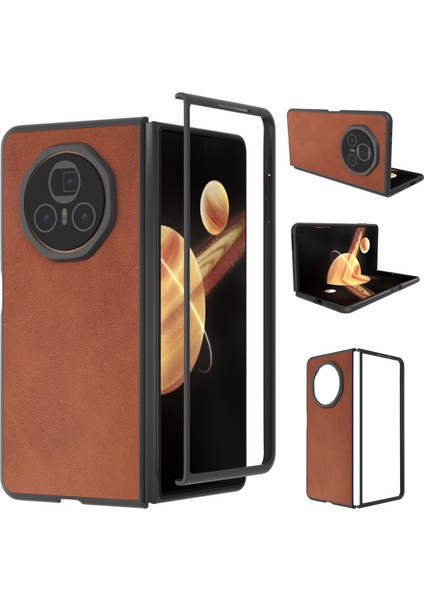 Honor Magic V3 5g Sığır Derisi Dokulu Düşmeyi Önleyici Pu+Pc Telefon Kapağı (Yurt Dışından)