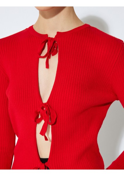 x Sibil Çetinkaya - Uzun Kollu Önü Bağlamalı Fiyonklu Triko Hırka indirimleri