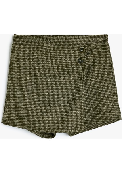 Düğme Detaylı Ekoseli Kruvaze Şort Etek