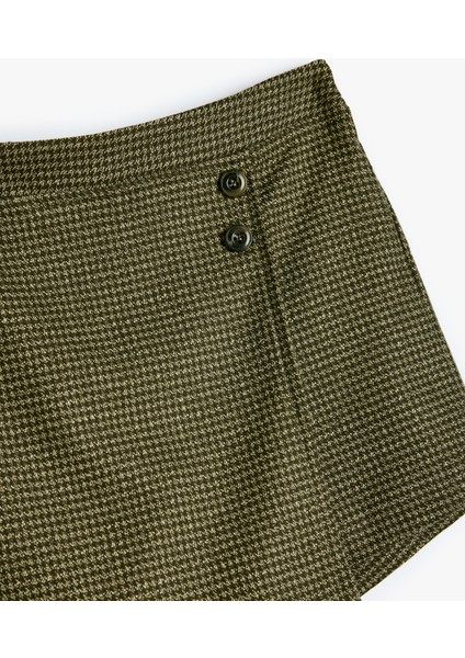 Düğme Detaylı Ekoseli Kruvaze Şort Etek modelleri