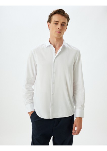 Slim Fit Gömlek Uzun Kollu Yarım Italyan Yaka Pamuklu modelleri