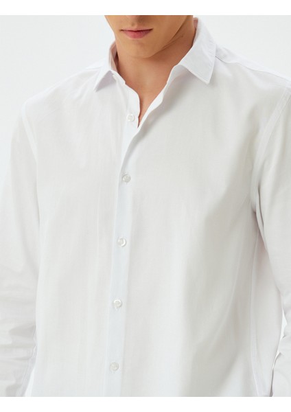 Slim Fit Gömlek Uzun Kollu Yarım Italyan Yaka Pamuklu indirimleri