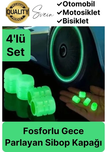 Özel Üretim Yeşil Fosforlu Sibop Kapağı 4 Set Tüm Araçlarla Uyumlu Gece Parlayan Sibob Jant Tekerlek