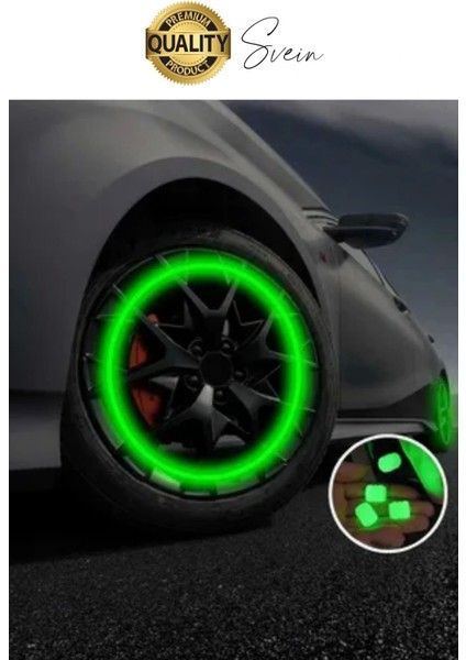 Özel Üretim Yeşil Fosforlu Sibop Kapağı 4 Set Tüm Araçlarla Uyumlu Gece Parlayan Sibob Jant Tekerlek modelleri