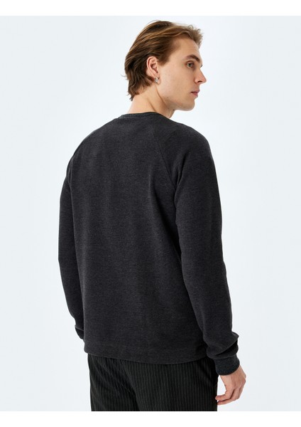 Dikiş Detaylı Pamuk Karışımlı Uzun Kollu Bisiklet Yaka Basic Sweatshirt