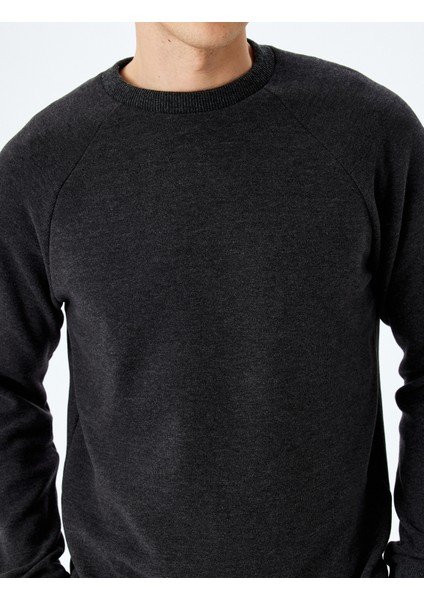 Dikiş Detaylı Pamuk Karışımlı Uzun Kollu Bisiklet Yaka Basic Sweatshirt