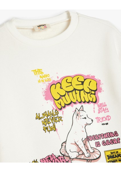 Köpek Baskılı Bisiklet Yaka Uzun Kollu Sweatshirt modelleri