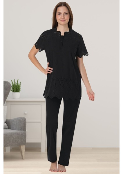 Siyah Fistolu Hamile Lohusa Pijama Takımı