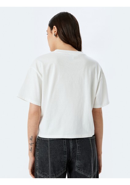 Slogan Baskılı Kısa Kollu Crop Bisiklet Yaka Tişört fırsatları
