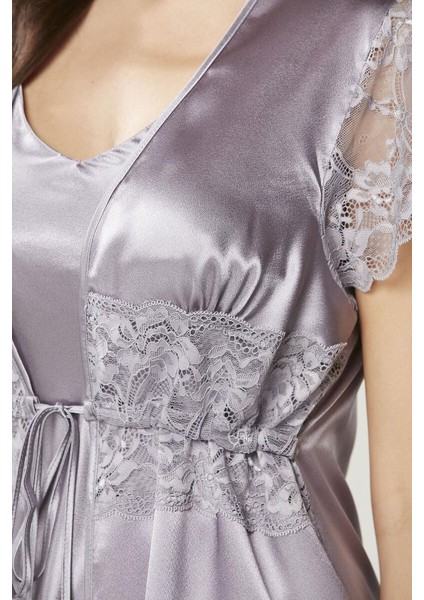 Royal Saten Dantelli 3'lü Kadın Sabahlık-Şort Takım 2480 modelleri