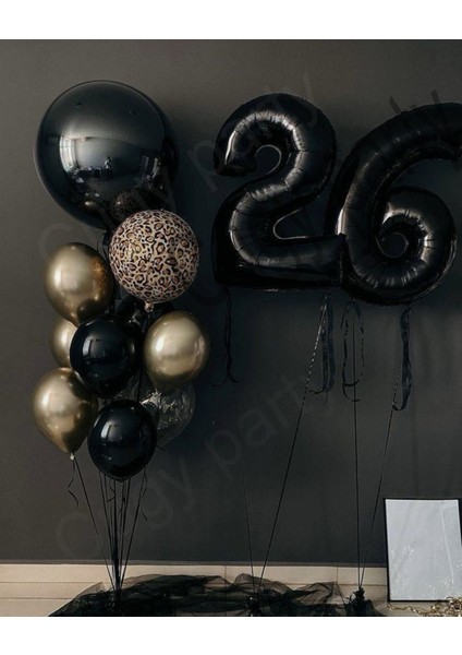 26 Yaş Siyah Leopar Balon Detaylı Doğum Günü Özel Gün Parti Kutlama Seti