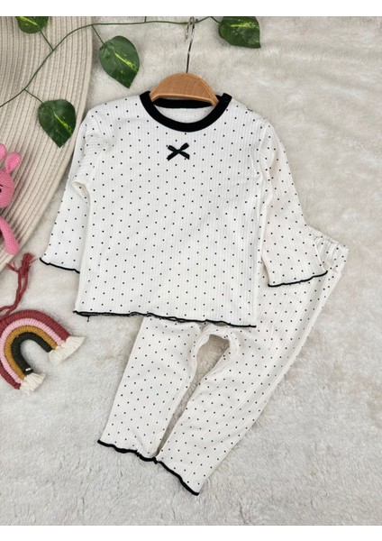 Puantiyeli %100 Pamuk Esnek 2 Ip Mevsimlik Kız Bebek/çocuk Pijama Takım