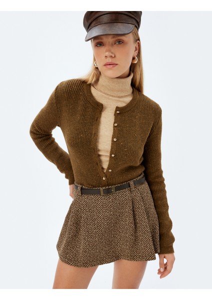 x Sima Tarkan - Yuvarlak Yaka Düğmeli Slim Fit Triko Hırka