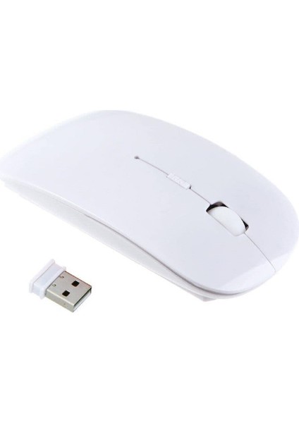 SLİM Sessiz Kablosuz Mouse ( BEYAZ ) Ultra İnce 2.4G Optik Kablosuz Mouse