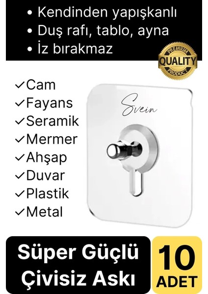 10 Adet Süper Güçlü Kendinden Yapışkanlı Tutunabilen Çok Amaçlı Çerçeve Tablo Banyo Duş Mutfak Askı