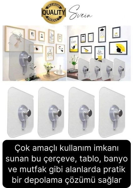 10 Adet Süper Güçlü Kendinden Yapışkanlı Tutunabilen Çok Amaçlı Çerçeve Tablo Banyo Duş Mutfak Askı