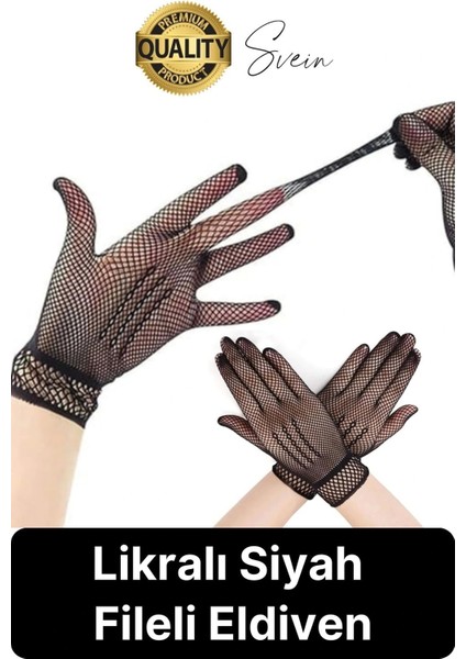 Özel Tasarım Siyah Renkli Likralı File Eldiven Parmaklı Örgü Yetişkin Transparan Yeni Sezon Kısa Boy