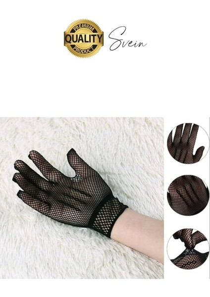 Özel Tasarım Siyah Renkli Likralı File Eldiven Parmaklı Örgü Yetişkin Transparan Yeni Sezon Kısa Boy fırsatları