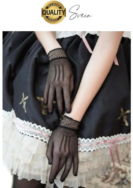 Özel Tasarım Siyah Renkli Likralı File Eldiven Parmaklı Örgü Yetişkin Transparan Yeni Sezon Kısa Boy indirimleri