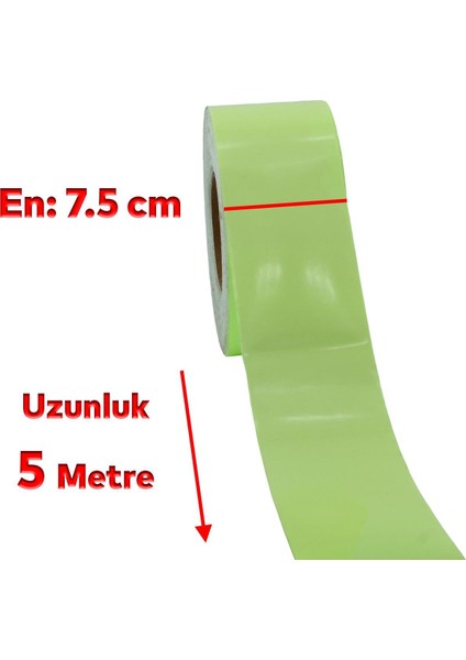 Gece Parlayan Fotolümen 7.5cm Yeşil Reflektörlü Fosforlu Reflektif Düz Şerit Bant Ikaz Bandı 5 Metre fiyatları