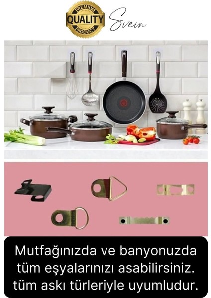 6 Adet Süper Güçlü Kendinden Yapışkanlı Tutunabilen Çok Amaçlı Çerçeve Tablo Banyo Duş Mutfak Askı