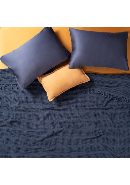 Solıd Çift Kişilik Tencel - Cotton Tencel Pamuk Pike 200x220 Cm Lacivert