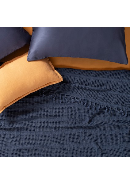 Solıd Çift Kişilik Tencel - Cotton Tencel Pamuk Pike 200x220 Cm Lacivert