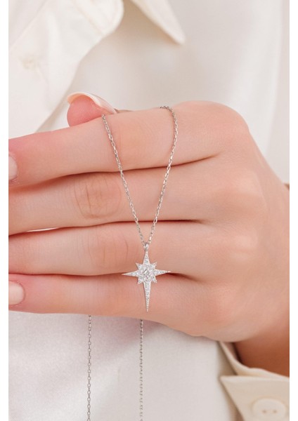 Gümüş Beyaz Zirkon Taşlı Küçük Boy Kutup Yıldızı Serenay Kolye fiyatları