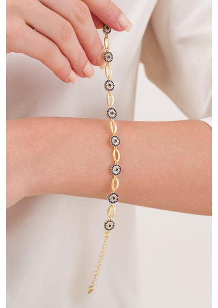 Gümüş Altın Gold Kaplama Mavi Nazar Boncuklu Göz Bileklik fiyatları