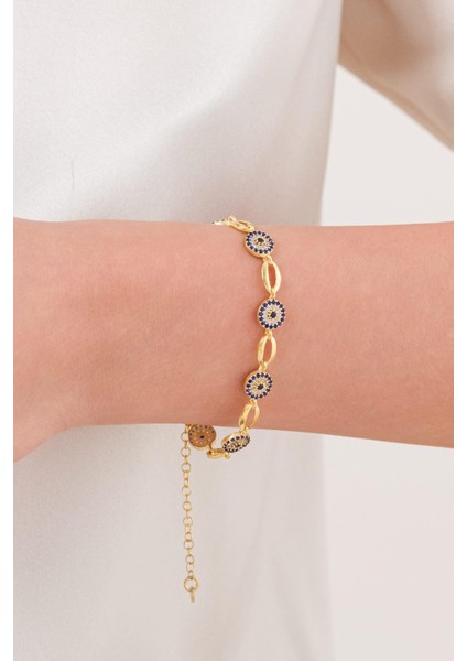 Gümüş Altın Gold Kaplama Mavi Nazar Boncuklu Göz Bileklik modelleri