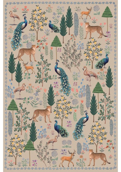 Floral Bej Tonlarında Pastel Botanik Tema Dokuma Taban Salon Halısı Çocuk Halısı MARS254 fiyatları