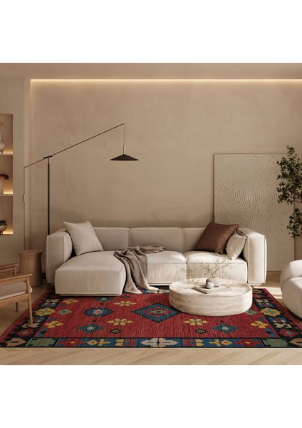 Kırmızı Etnik Desenli Saçaklı Vintage Modern Salon Halısı Mutfak Halısı Yolluk Otantik Halı Mars 222 fiyatları