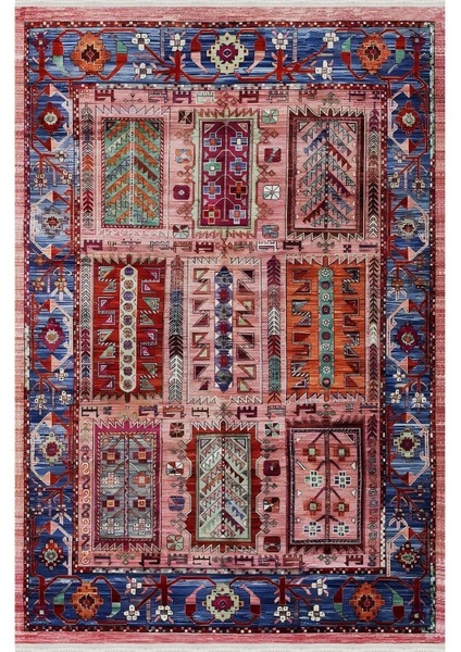 Renkli Klasik Desenli Yıkanabilir Kaymaz Salon Halısı, Koridor ve Mutfak Halısı Kilim 66