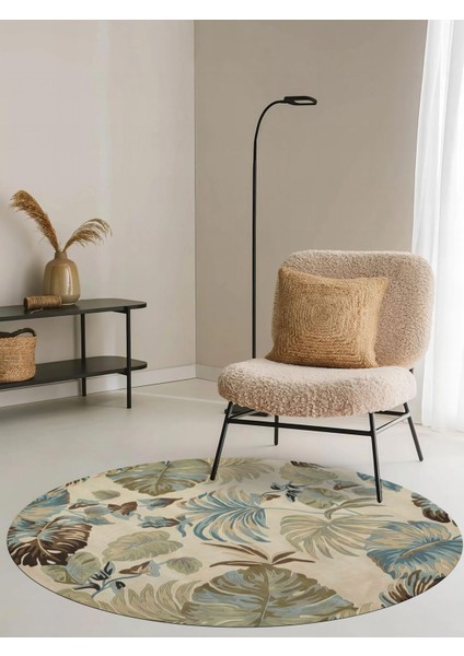Mars 154 Pastel Tonlar Çiçekli Floral Çok Renkli Dokuma Taban Yuvarlak Halı modelleri