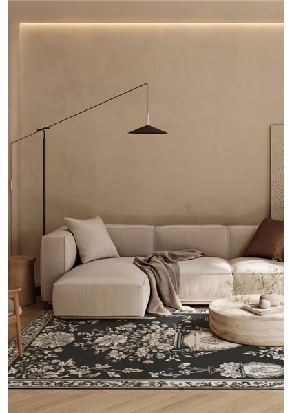 Siyah Beyaz Çiçekli Vintage Tema Salon Halısı Mutfak Halısı Yolluk Otantik Halı Mars 226 fiyatları