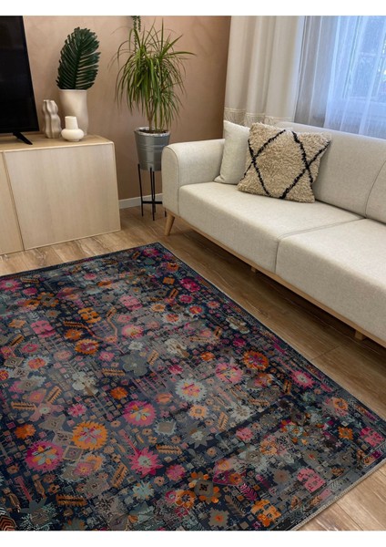 Mars 59 Modern Stil Lacivert Halı ve Kilim Salon Halıs Halı Saçaklı Yıkanabilen Halı