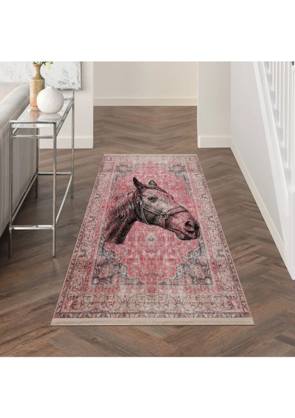 Mars 149 Vintage Kırmızı El Çizimi At Temalı Dokuma Taban Halı fiyatları