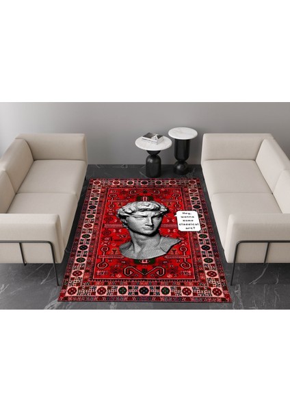 Mars 148 Heykel Temalı Vintage Kırmızı Dokuma Taban Halı fiyatları