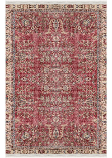 Mars 2047 Bordo Tonlarında Etnik Eskitme Pamuk Dokuma Taban Halı