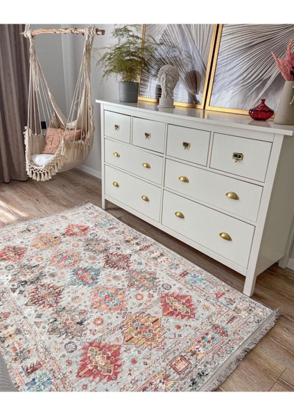 Mars 2164 Renkli Desenli Yıkanabilir Kaymaz Tabanlı Salon Halısı, Koridor ve Mutfak Halısı Kilim