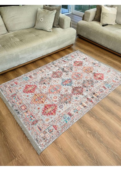 Mars 2164 Renkli Desenli Yıkanabilir Kaymaz Tabanlı Salon Halısı, Koridor ve Mutfak Halısı Kilim