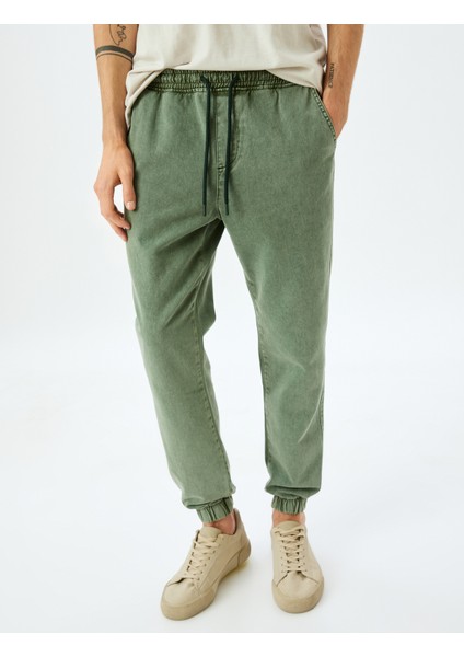 Beli Bağcıklı Pamuklu Cepli Oversize Jogger Kot Pantolon