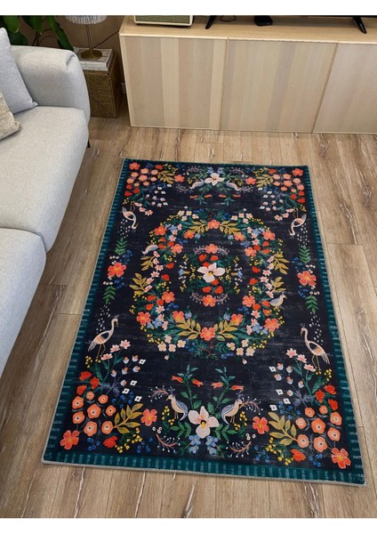 Mars 61 Modern Stil Lacivert Tonda Mars Halı ve Kilim Salon Halısı Saçaklı Yıkanabilen Halı