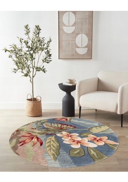 Mars 153 Pastel Tonlar Çiçekli Floral Çok Renkli Dokuma Taban Yuvarlak Halı modelleri