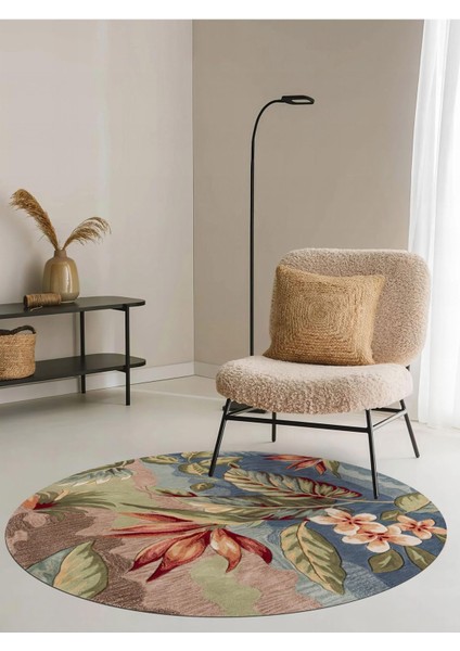 Mars 153 Pastel Tonlar Çiçekli Floral Çok Renkli Dokuma Taban Yuvarlak Halı fırsatları
