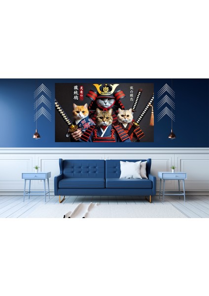 Ti-Play Bushıdo Kedi Birliği 60 x 90 cm Modern Samuray Pvc Çerçevesiz Tablo
